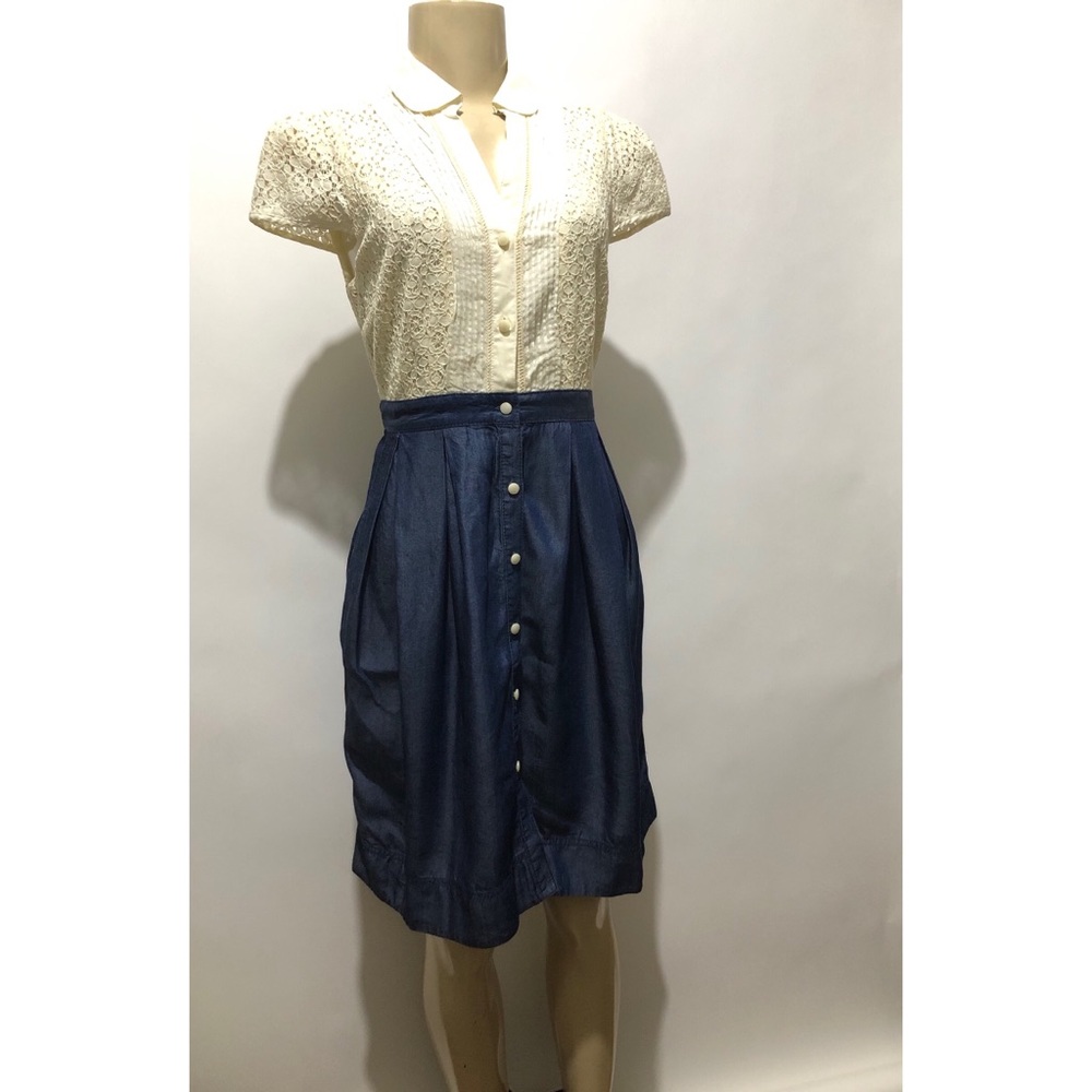 Anthropologie HD in Paris Size 6 Beige Blue Dress